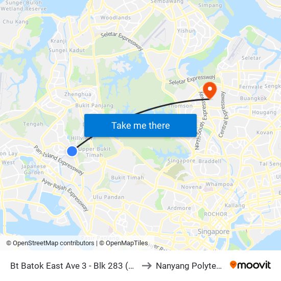 Bt Batok East Ave 3 - Blk 283 (43189) to Nanyang Polytechnic map