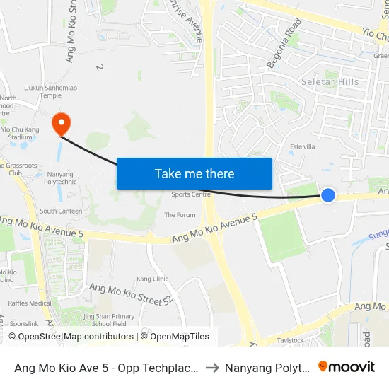 Ang Mo Kio Ave 5 - Opp Techplace 2 (54651) to Nanyang Polytechnic map