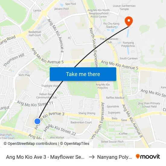 Ang Mo Kio Ave 3 - Mayflower Sec Sch (54211) to Nanyang Polytechnic map