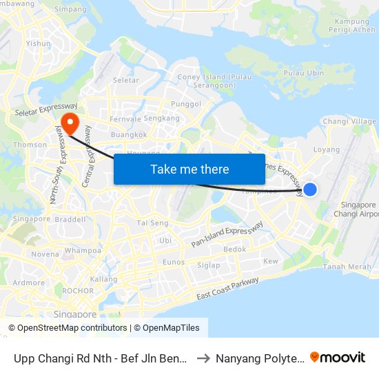 Upp Changi Rd Nth - Bef Jln Bena (97039) to Nanyang Polytechnic map