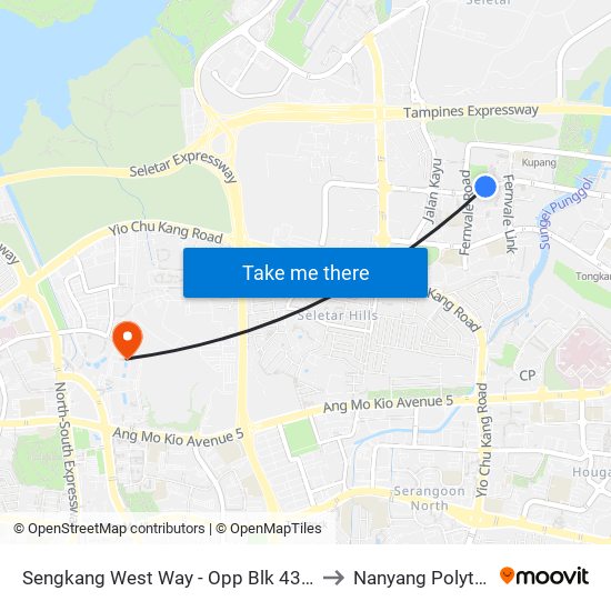 Sengkang West Way - Opp Blk 432a (67561) to Nanyang Polytechnic map