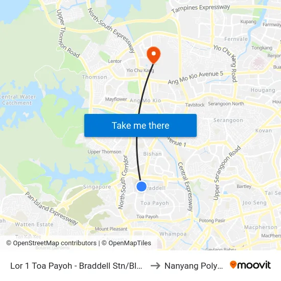 Lor 1 Toa Payoh - Braddell Stn/Blk 111 (52161) to Nanyang Polytechnic map