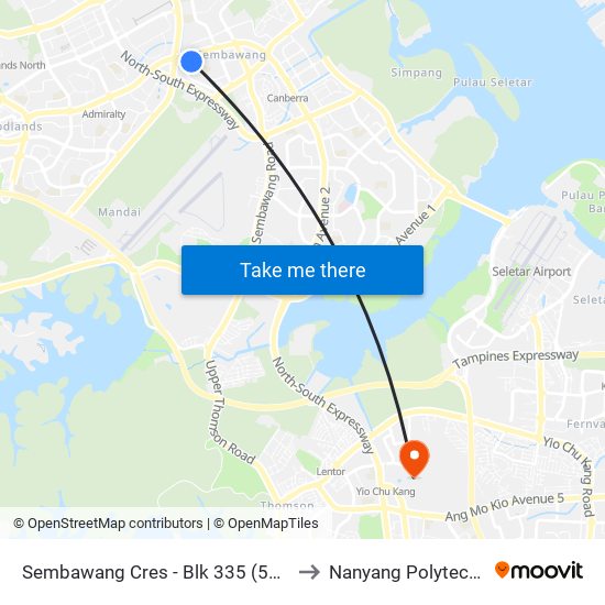 Sembawang Cres - Blk 335 (58271) to Nanyang Polytechnic map