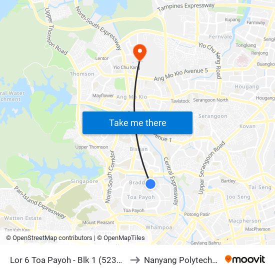 Lor 6 Toa Payoh - Blk 1 (52361) to Nanyang Polytechnic map