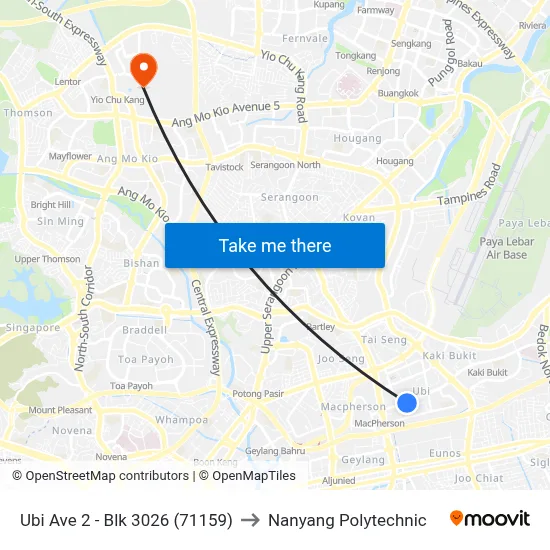 Ubi Ave 2 - Blk 3026 (71159) to Nanyang Polytechnic map