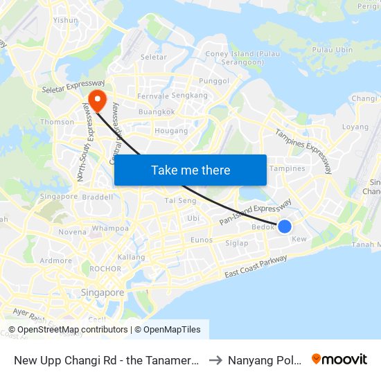 New Upp Changi Rd - the Tanamera Condo (84061) to Nanyang Polytechnic map
