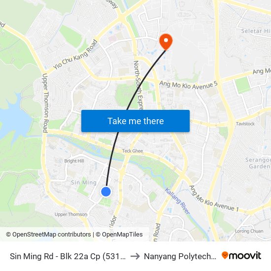 Sin Ming Rd - Blk 22a Cp (53199) to Nanyang Polytechnic map