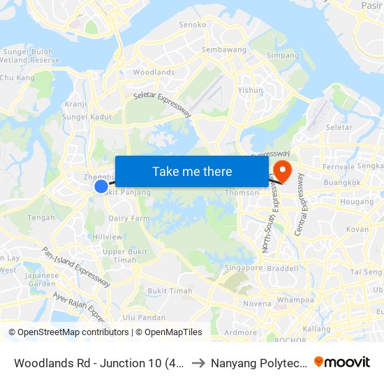 Woodlands Rd - Junction 10 (44041) to Nanyang Polytechnic map