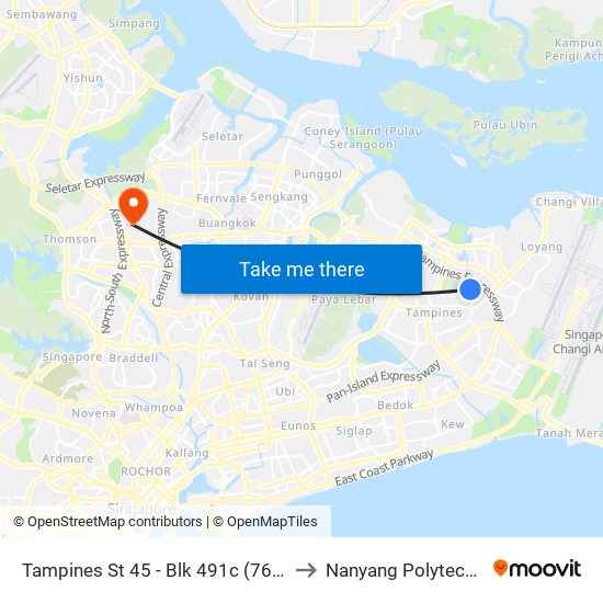Tampines St 45 - Blk 491c (76279) to Nanyang Polytechnic map