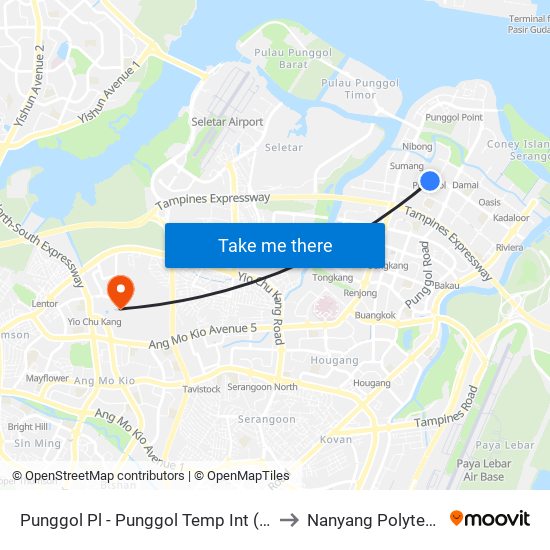 Punggol Pl - Punggol Temp Int (65009) to Nanyang Polytechnic map