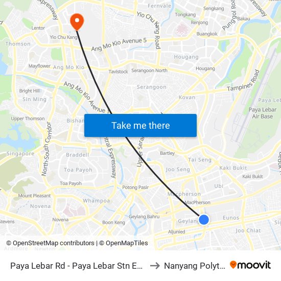 Paya Lebar Rd - Paya Lebar Stn Exit B (81111) to Nanyang Polytechnic map