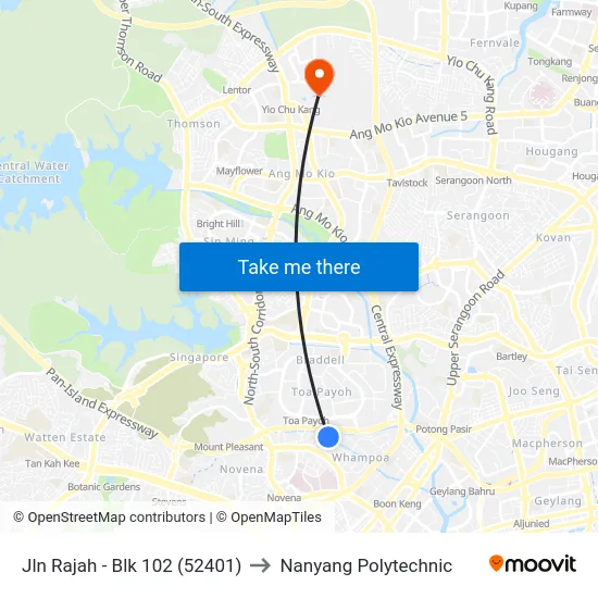 Jln Rajah - Blk 102 (52401) to Nanyang Polytechnic map