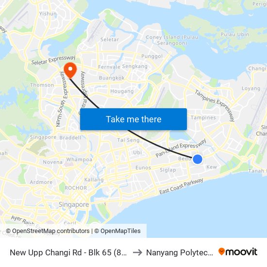 New Upp Changi Rd - Blk 65 (84059) to Nanyang Polytechnic map