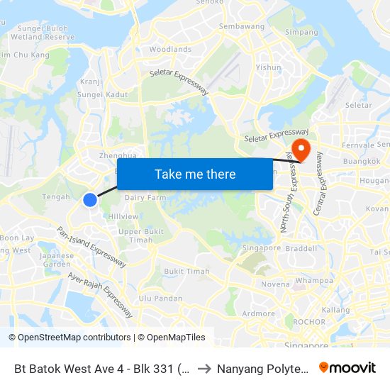 Bt Batok West Ave 4 - Blk 331 (43491) to Nanyang Polytechnic map