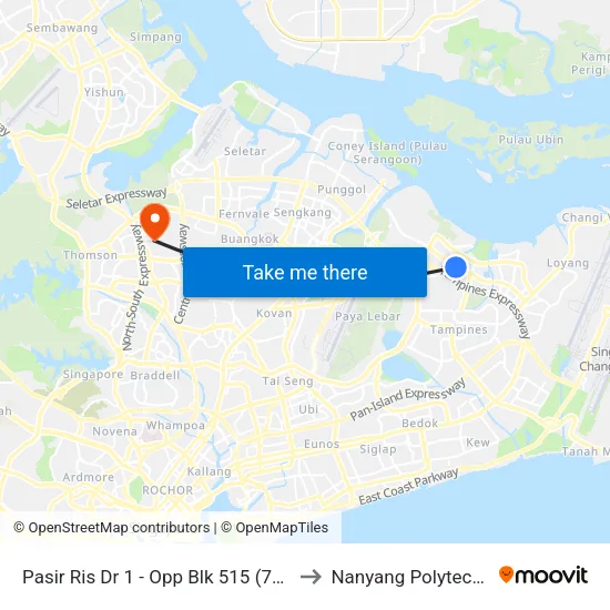 Pasir Ris Dr 1 - Opp Blk 515 (77011) to Nanyang Polytechnic map