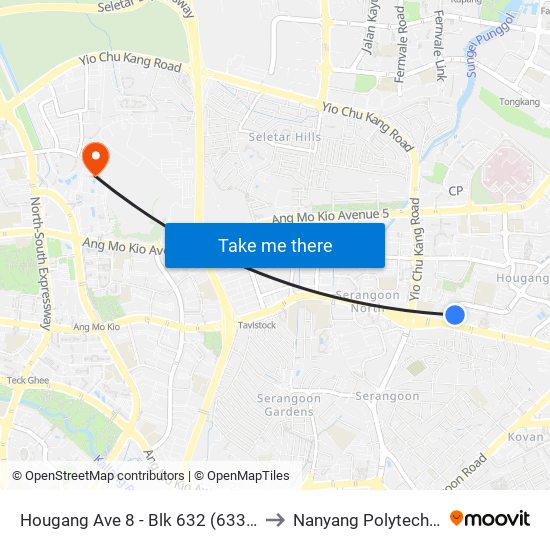 Hougang Ave 8 - Blk 632 (63399) to Nanyang Polytechnic map