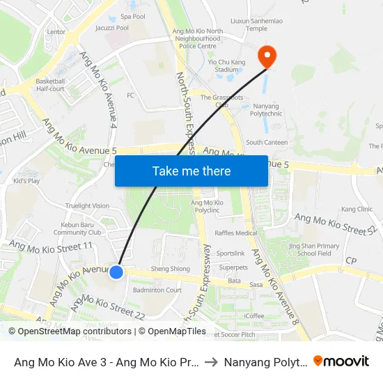 Ang Mo Kio Ave 3 - Ang Mo Kio Pr Sch (54229) to Nanyang Polytechnic map