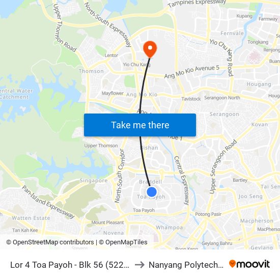 Lor 4 Toa Payoh - Blk 56 (52279) to Nanyang Polytechnic map