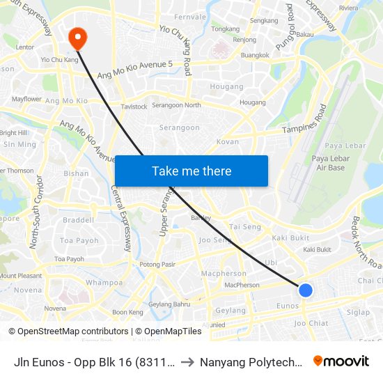 Jln Eunos - Opp Blk 16 (83119) to Nanyang Polytechnic map