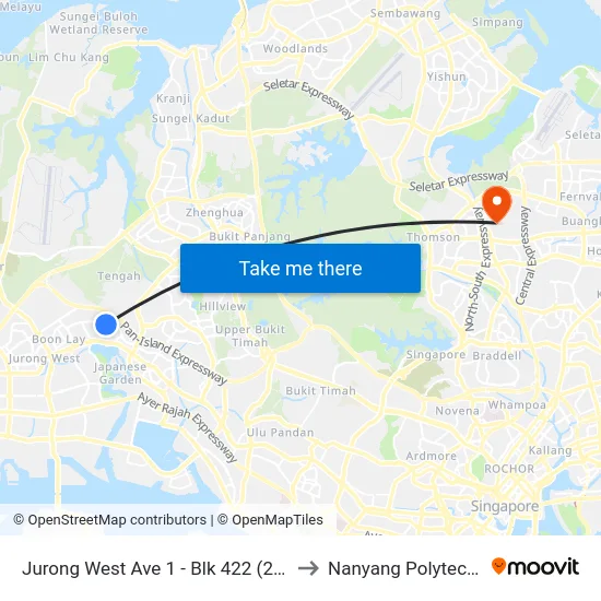 Jurong West Ave 1 - Blk 422 (28509) to Nanyang Polytechnic map