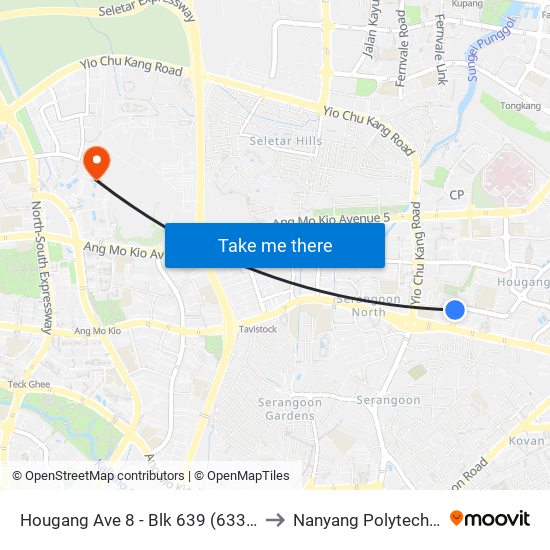 Hougang Ave 8 - Blk 639 (63391) to Nanyang Polytechnic map