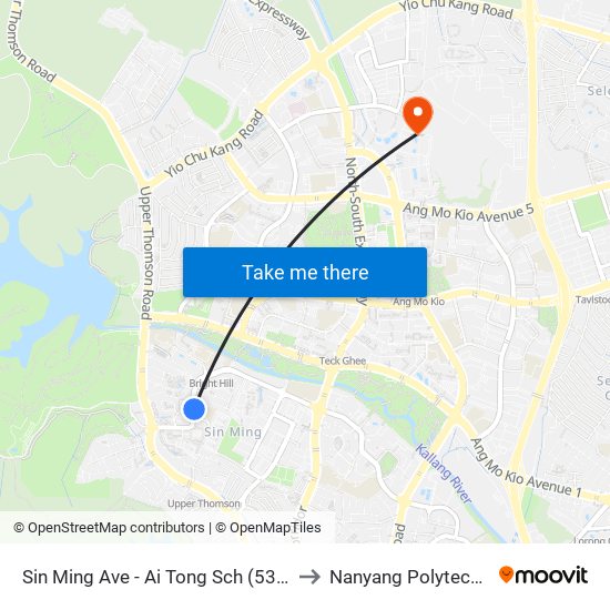 Sin Ming Ave - Ai Tong Sch (53351) to Nanyang Polytechnic map