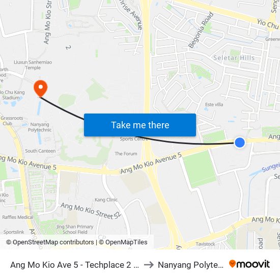 Ang Mo Kio Ave 5 - Techplace 2 (54659) to Nanyang Polytechnic map