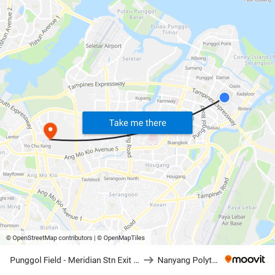 Punggol Field - Meridian Stn Exit A (65169) to Nanyang Polytechnic map