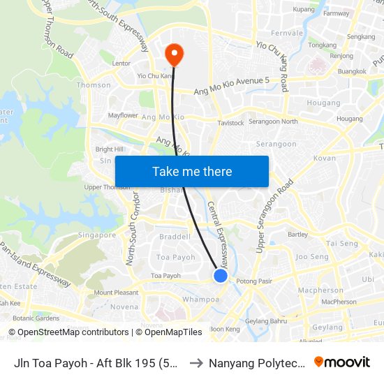 Jln Toa Payoh - Aft Blk 195 (52081) to Nanyang Polytechnic map