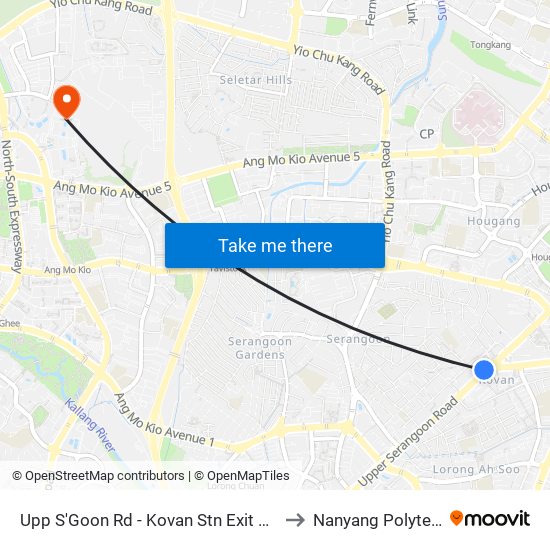 Upp S'Goon Rd - Kovan Stn Exit B (63031) to Nanyang Polytechnic map