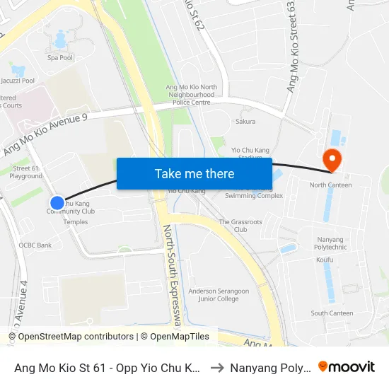 Ang Mo Kio St 61 - Opp Yio Chu Kang Cc (55169) to Nanyang Polytechnic map