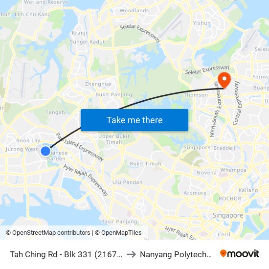 Tah Ching Rd - Blk 331 (21671) to Nanyang Polytechnic map