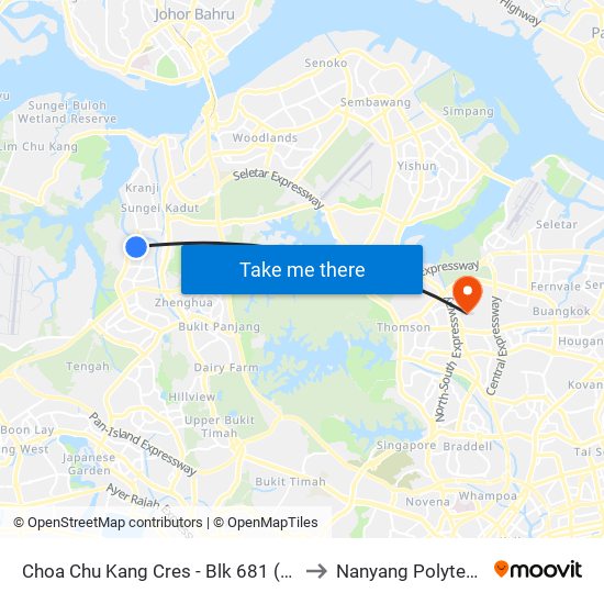 Choa Chu Kang Cres - Blk 681 (45401) to Nanyang Polytechnic map