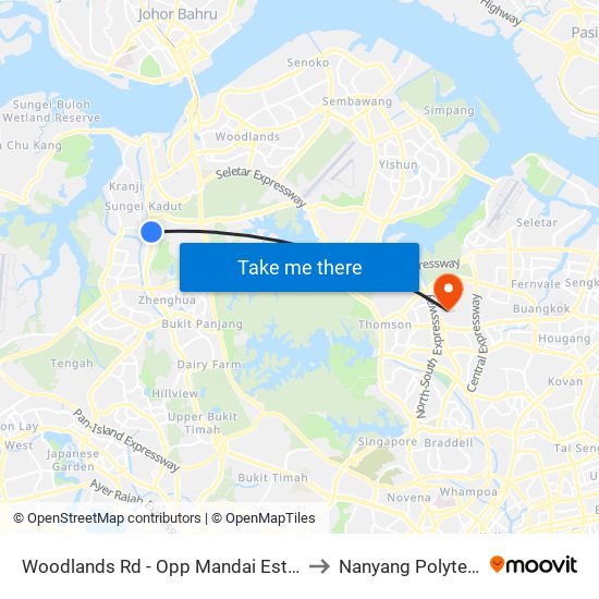 Woodlands Rd - Opp Mandai Est (45061) to Nanyang Polytechnic map