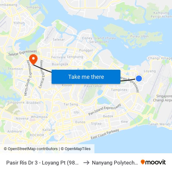 Pasir Ris Dr 3 - Loyang Pt (98101) to Nanyang Polytechnic map