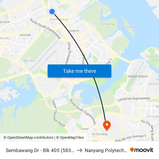 Sembawang Dr - Blk 405 (58341) to Nanyang Polytechnic map