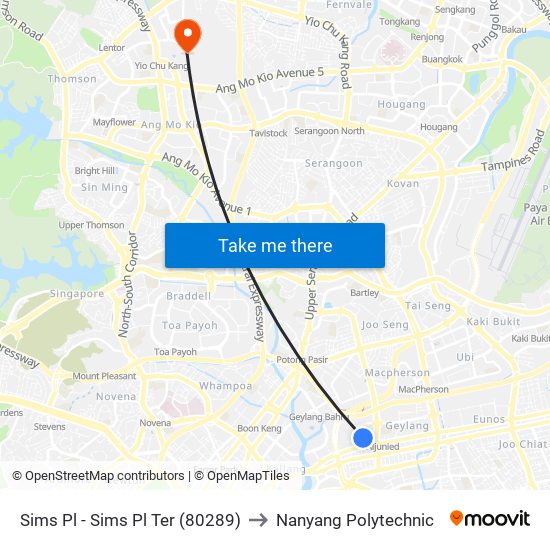 Sims Pl - Sims Pl Ter (80289) to Nanyang Polytechnic map