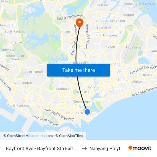 Bayfront Ave - Bayfront Stn Exit A (03519) to Nanyang Polytechnic map