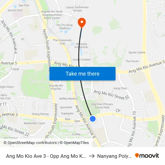 Ang Mo Kio Ave 3 - Opp Ang Mo Kio Stn (54269) to Nanyang Polytechnic map