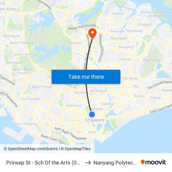 Prinsep St - Sch Of the Arts (08079) to Nanyang Polytechnic map