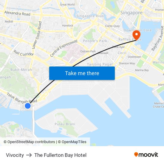 Vivocity to The Fullerton Bay Hotel map