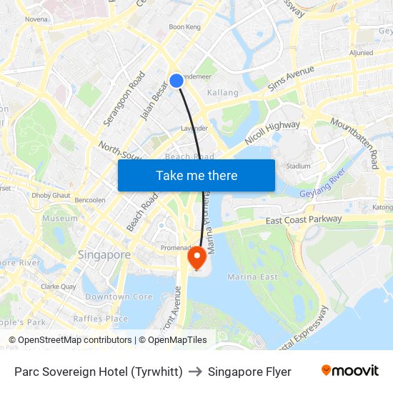 Parc Sovereign Hotel (Tyrwhitt) to Singapore Flyer map