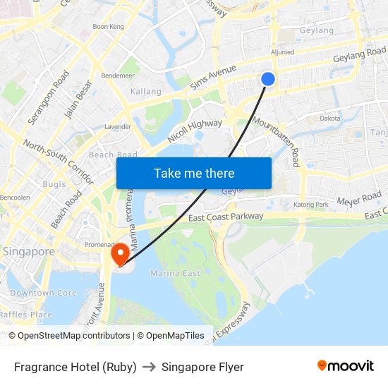Fragrance Hotel (Ruby) to Singapore Flyer map