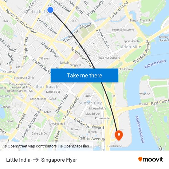 Little India to Singapore Flyer map