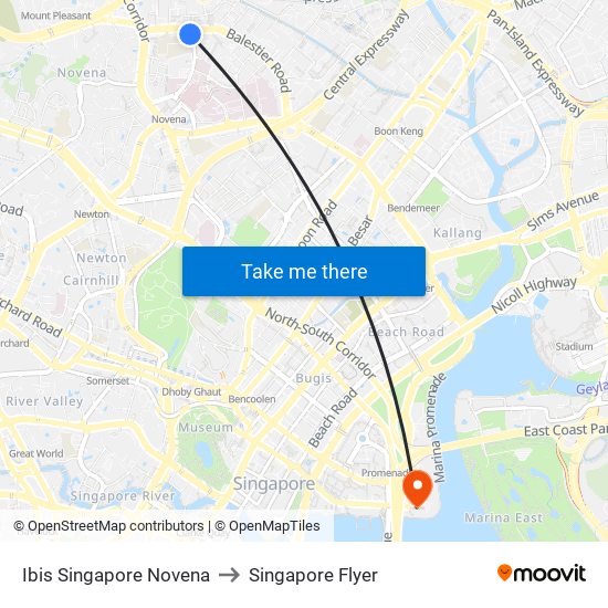 Ibis Singapore Novena to Singapore Flyer map