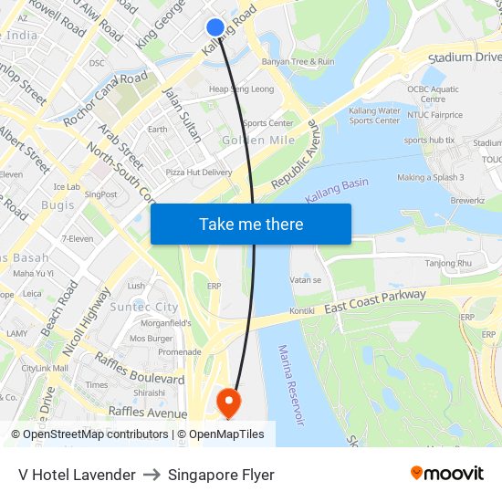 V Hotel Lavender to Singapore Flyer map