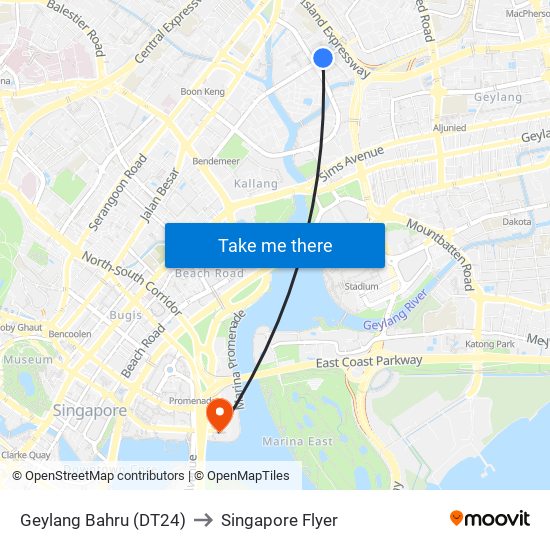 Geylang Bahru (DT24) to Singapore Flyer map