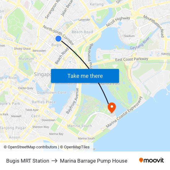 Bugis MRT Station to Marina Barrage Pump House map