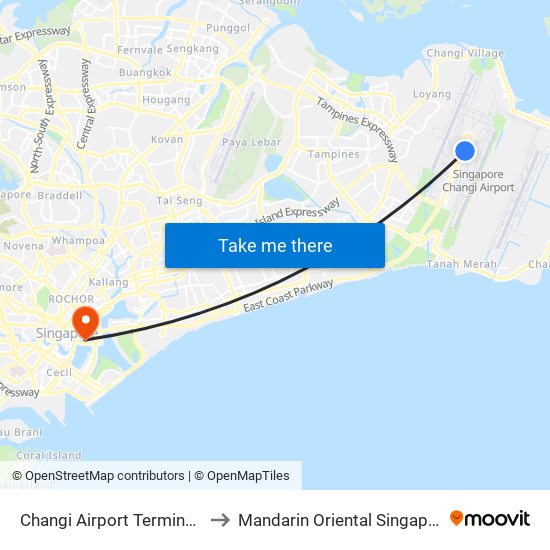 Changi Airport Terminal 2 to Mandarin Oriental Singapore map