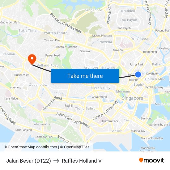 Jalan Besar (DT22) to Raffles Holland V map